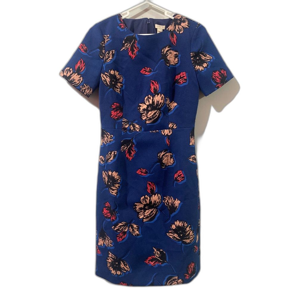 J.Crew Floral Pencil Sheath Dress Navy Size 2 Career Work F5386